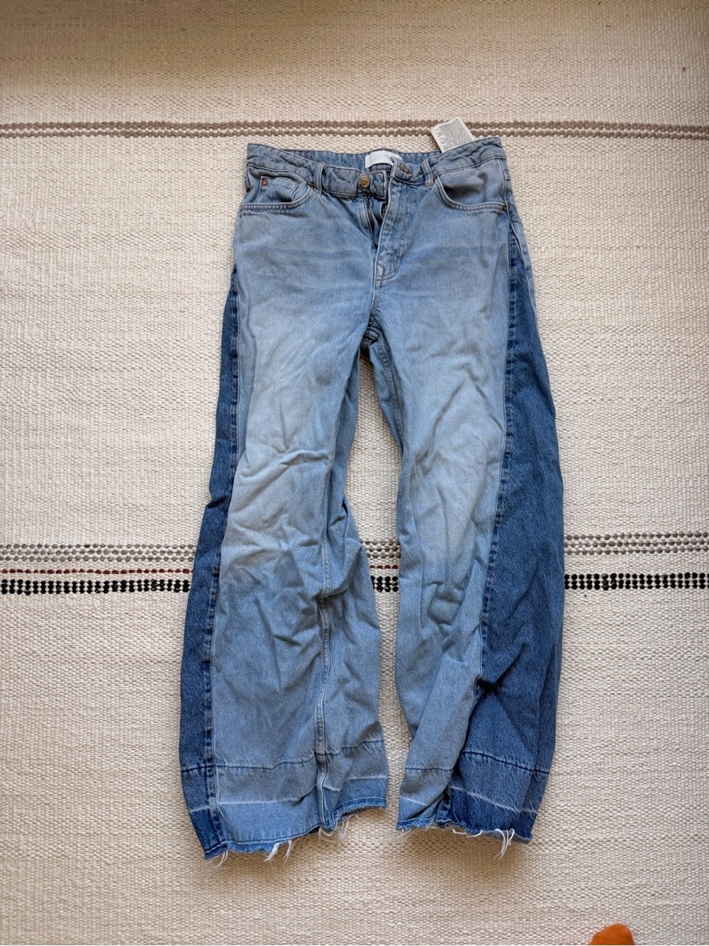 Zara Two-Tone Light and Dark Blue Flare Jeans